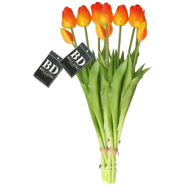 Bellatio Design Kunst tulpen boeket Sally - 14x stuks - oranje - real touch - 47 cm Licht oranje