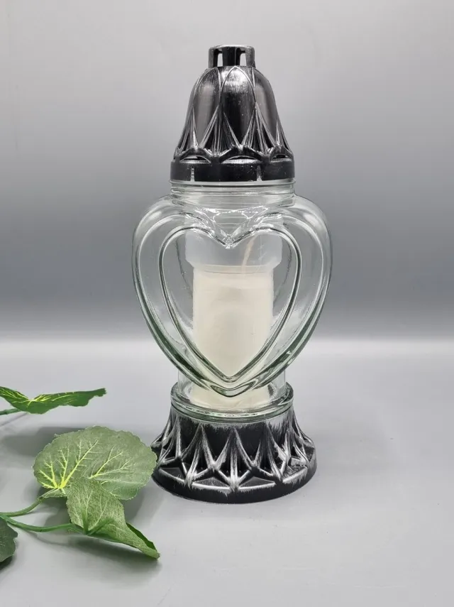 Herdenkingslichtjes Herdenkingslicht - P39 - Zilver - Hart - Transparant glas - Grafkaars - Graflicht - Windlicht