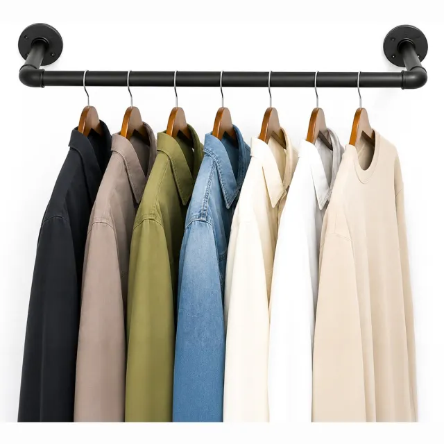 Kirli Wandkledingstang – 105 x 32 cm – Zwart Staal – Voor Kleding, Jassen, Handdoeken en Accessoires