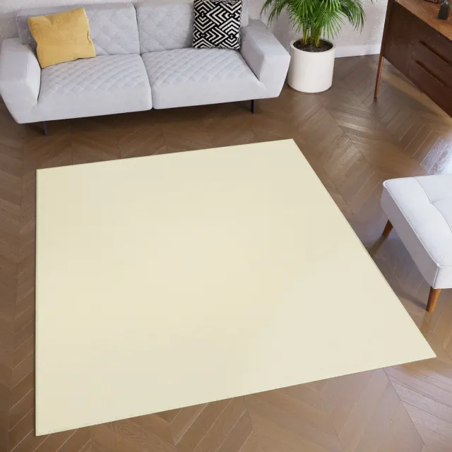 Tapiso Mono Square Vloerkleed Creme Laagpolig Vierkant Tapijt