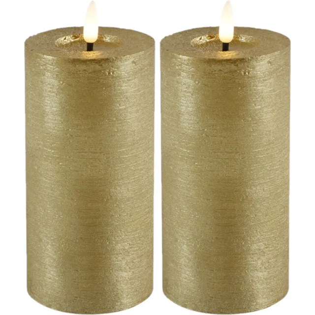 Countryfield Lyon LED kaarsen/stompkaarsen - 2x - goud - D7,5 x H15 cm - timer Goudkleurig
