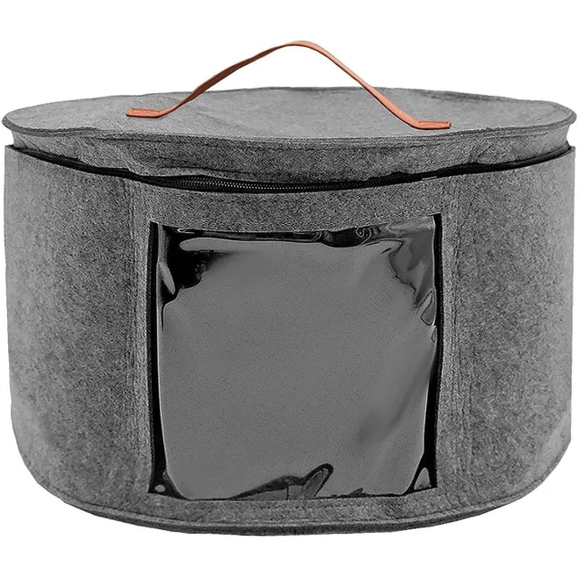Cosensi Opvouwbare opbergdoos voor mutsen - Hoedendoosje met rits en leren handvat - Transparante raamhoed - Geschikt voor kast en reizen - Grijs - 42 x 26 cm Any