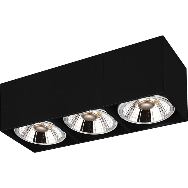 Fantasia Box 3L rechthoekige plafondlamp zwart aluminium, 3x AR111 LED 12W, 2700K, dimbaar