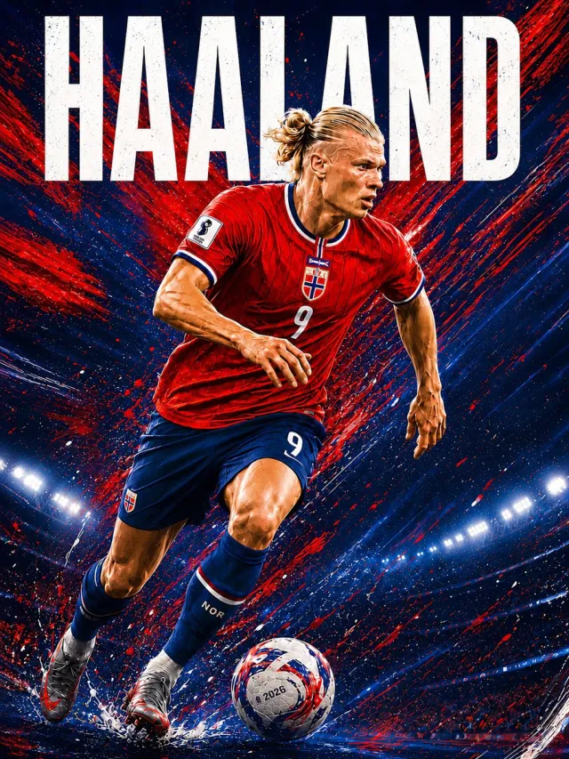 Kleurmedia Erling Braut Haaland Poster - 43 x 61 cm - WK Collection - Bekende Voetballer - Geschikt om in te lijsten - Voetbal posters Blauw