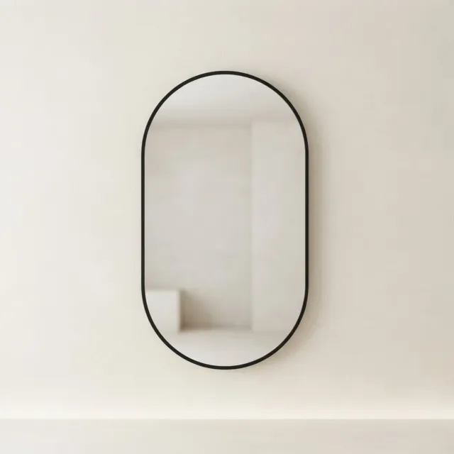 Klarven Wandspiegel Zwart - Ovale Wandspiegel - Wandspiegel Rechthoek - Metalen Frame - Verticaal en Horizontaal Op te Hangen - Geschikt voor Badkamer, Hal en Woonkamer - Ovaal b59xh110,5cm