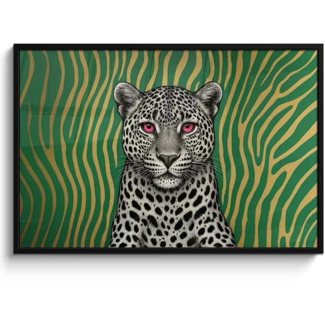 FrameYourWall Poster in lijst - Fotolijst 120x80 cm - Posters - Panter - Zebrapatroon - Groen - Posterlijst zwart - Decoratie - Wanddecoratie woonkamer - Muurdecoratie slaapkamer