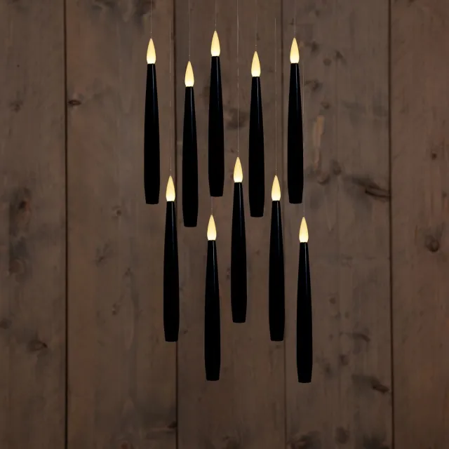 Anna's Collection zwevende kaarsen met staf - 10x stuks - zwart - 15 cm - magische toverstaf - afstandsbediening