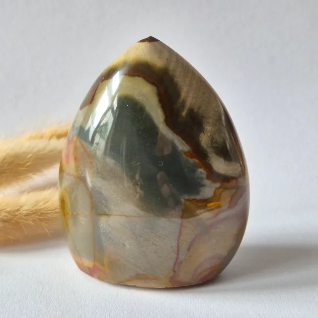 Moonlight Gemstones Ocean Jasper Polychroom Edelsteen Flame 287g – Rood Oranje Uniek Patroon Meerkleurig