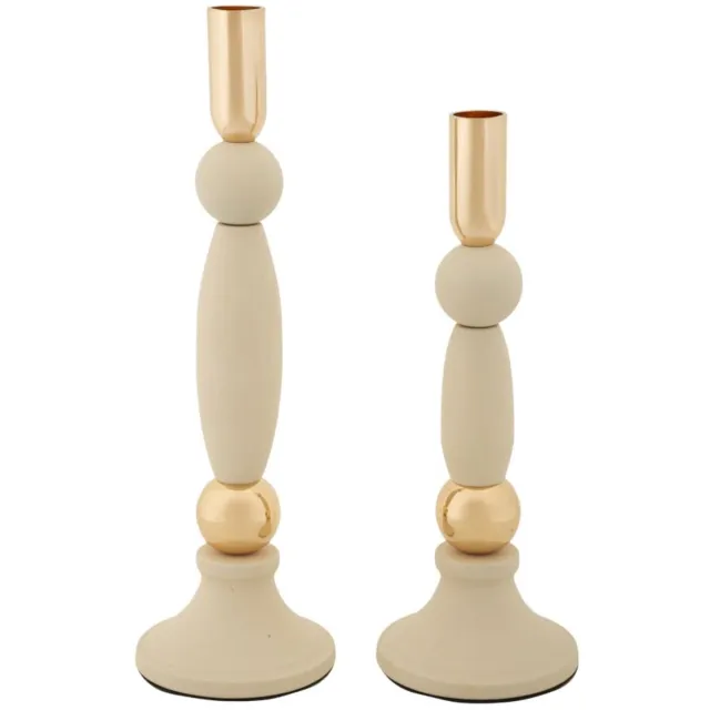 Mauro Ferretti Kandelaar Strek Cream Set 2 Pcs Ø 9,5×25 cm Crème