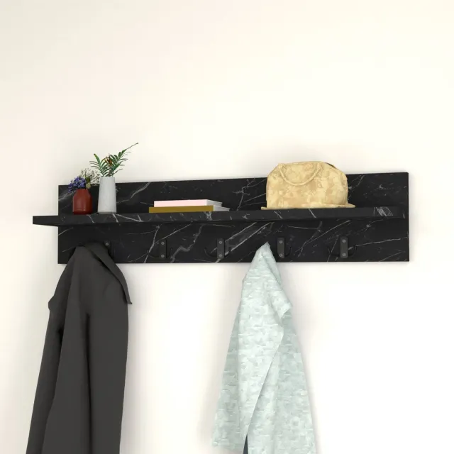 en.casa Wandkapstok Hammarö met plank 80x11x18 cm marmer zwart
