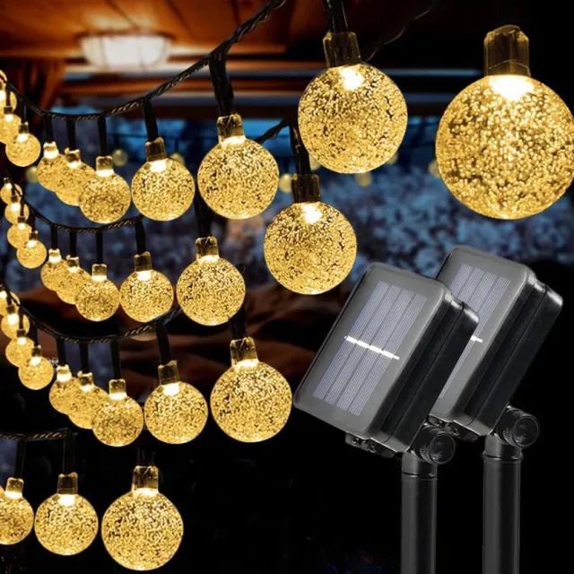 carmdering Zonne-energie Kristal Lichten - Buitenlampjes - Slinger - Set van 2, 9,5 meter, 50 LED's, 8 standen - IP65 waterdicht, weerbestendig - Zonnepaneel met batterij, 8-10 uur licht - Perfect voor tuin, terras, bruiloft en kerst