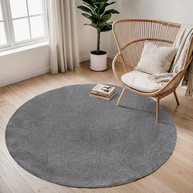 Muratap Comfy Soft - Rond Effen Vloerkleed Wasbaar Uni Grijs- 240 CM Ø