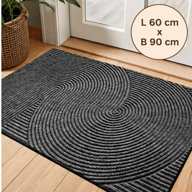 Lersko Antislip Deurmat met Geometrisch Streepdesign – Grijs– Polyester – Rubberen Onderkant – Gemakkelijk Schoon te Maken – Ideaal voor Entree, Veranda of Garage - 60cm x 90cm Donkergrijs - Geometrisch Design