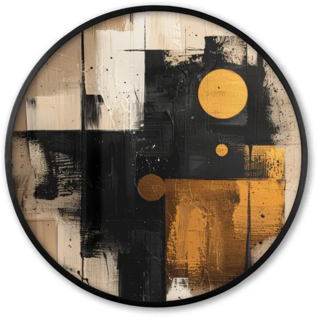 FrameYourWall Poster in lijst Rond - Fotolijst 80x80 cm - Posters - Abstract - Zwart - Goud - Modern - Ronde posterlijst zwart - Decoratie - Wanddecoratie woonkamer - Muurdecoratie slaapkamer