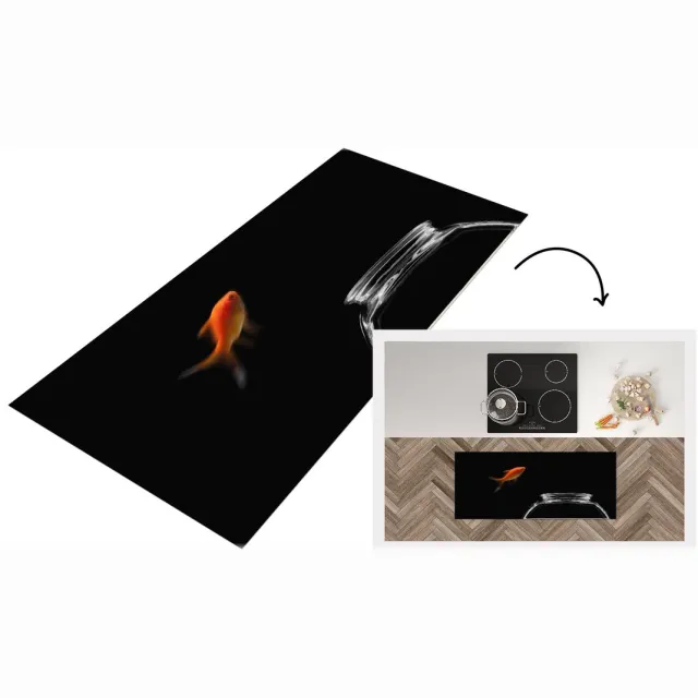 KitchenYeah Keukenloper - Loper keuken - Goudvis - Vissenkom - Zwart - Keukenloper vinyl Multicolor