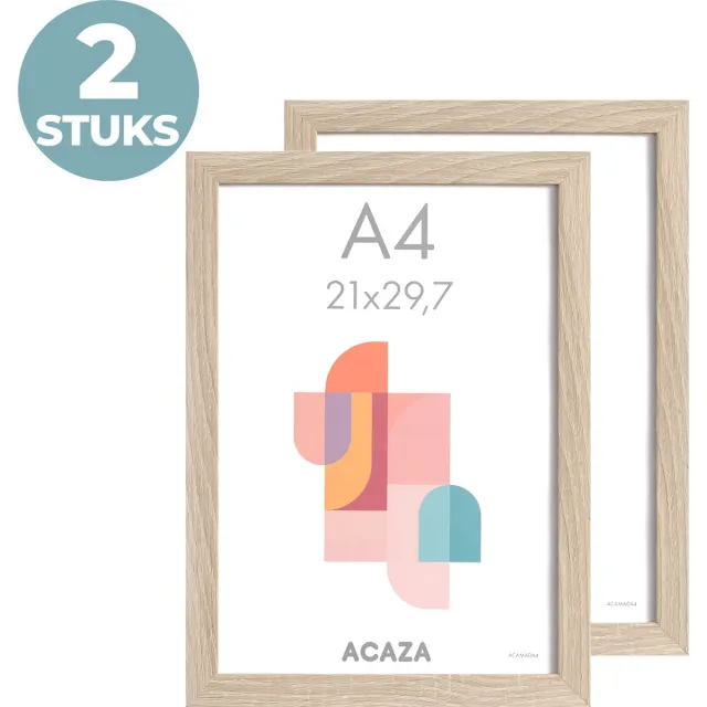 Acaza Fotolijst - Fotokader - Fotolijst A4 - Fotokader A4 - 21x29,7 cm - Set van 2 - MDF Hout - Lichte Eik