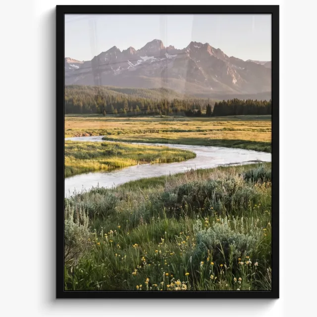 FrameYourWall Poster in lijst - Fotolijst 50x70 cm - Posters - Berglandschap - Rivier - Bos - Posterlijst zwart - Decoratie - Wanddecoratie woonkamer - Muurdecoratie slaapkamer