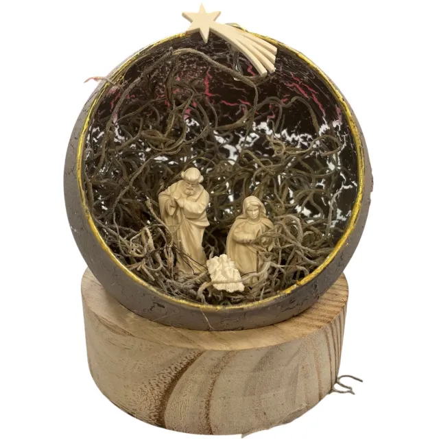Galerie deVoorst Kerststal in Glazen Bol – Zwart – Handgemaakt – Craquelé Effect – 12 x 10 cm – Kerstdecoratie Zwart, grijs