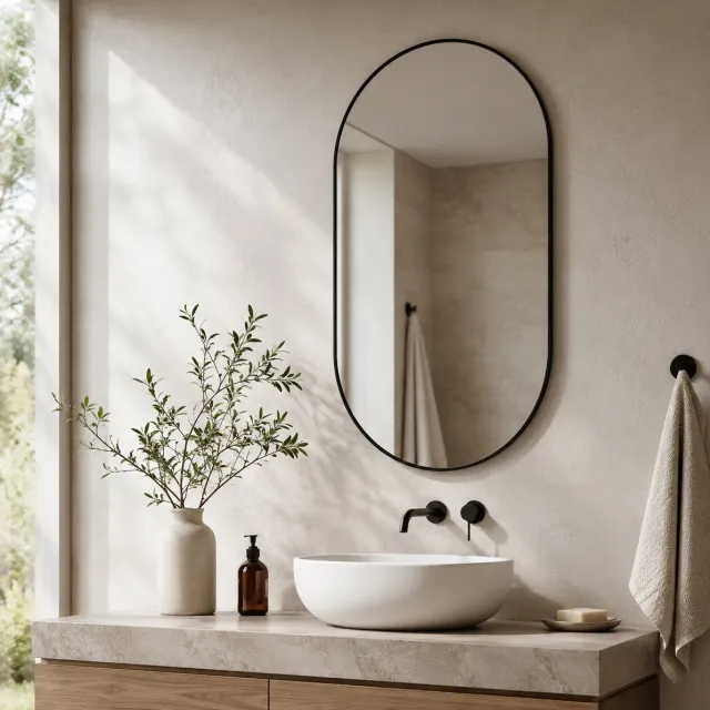 FloraGrace Badkamerspiegel Flexibel Ophangbaar 50 x 80 cm Veiligheidsglas Zilver Met Zwart Frame Voor Horizontale En Verticale Montage Black