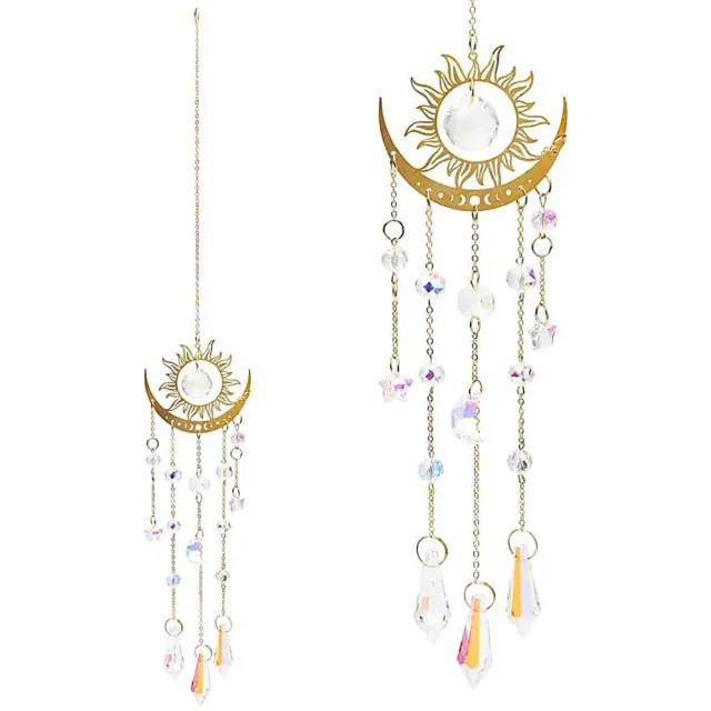 Phoenix Import Mani Bhadra Suncatcher zon en halve maan met kristalglas 8 cm x 44 cm multi