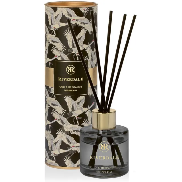 Riverdale Olivia geurstokjes Oud & Bergamot, 40 ml Zwart