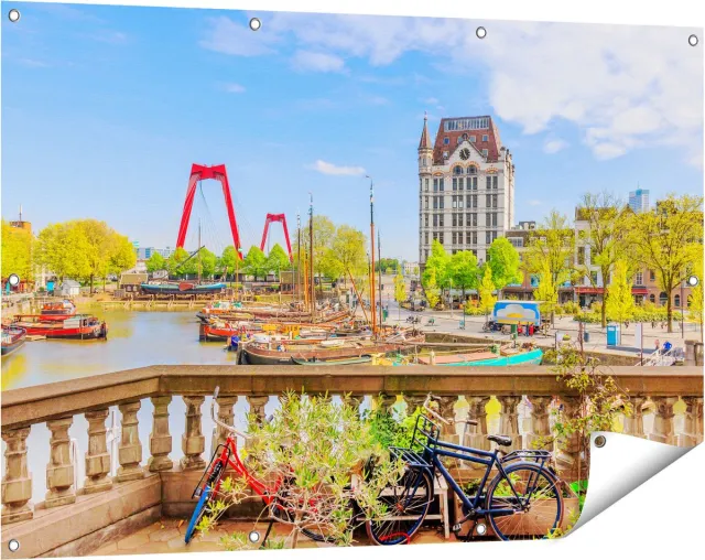 Gards Tuinposter Kleurrijke Oude Haven in Rotterdam - 120x80 cm - Tuindoek - Tuindecoratie - Wanddecoratie buiten - Tuinschilderij Multikleur
