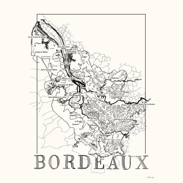 Brushery Poster zwart wit - wijnkaart Bordeaux - wijnliefhebber - 50 x 70 cm zwartwit
