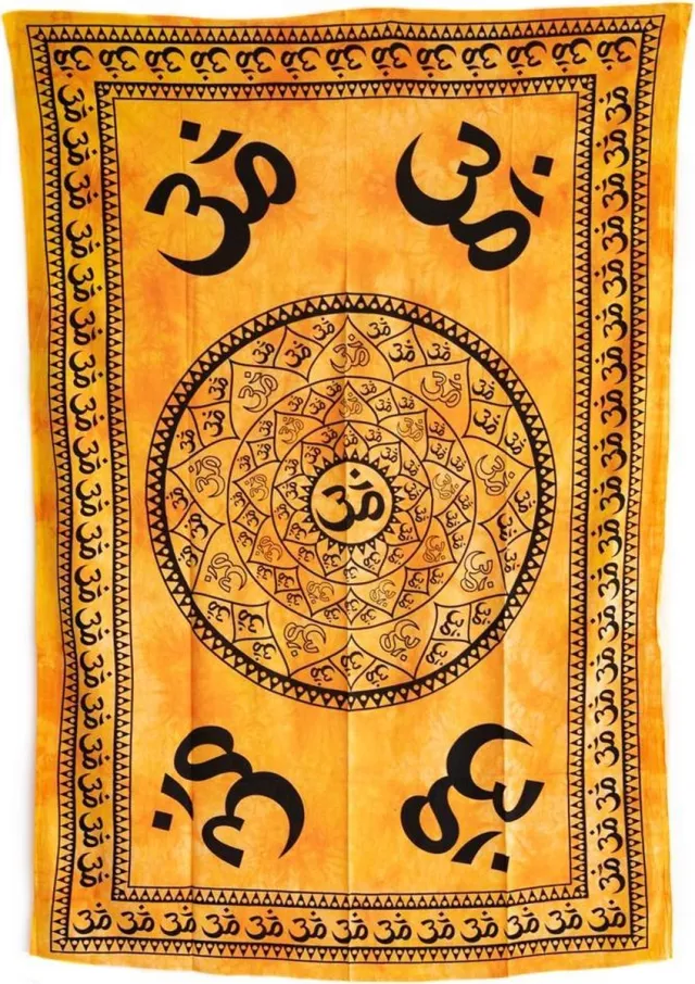 Spiru Authentiek Wandkleed Katoen OHM Mandala Geel (215 x 135 cm)