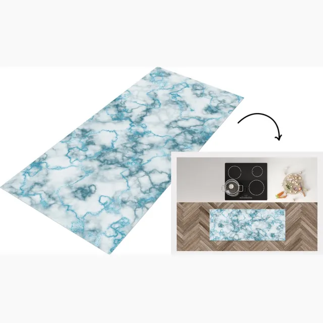 KitchenYeah Keukenloper - Loper keuken - Marmer - Blauw - Turquoise - Keukenloper vinyl Multicolor