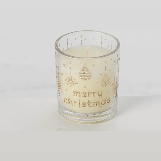 J-Line Kaars Merry Christmas - glas - transparant/goud - set van 2