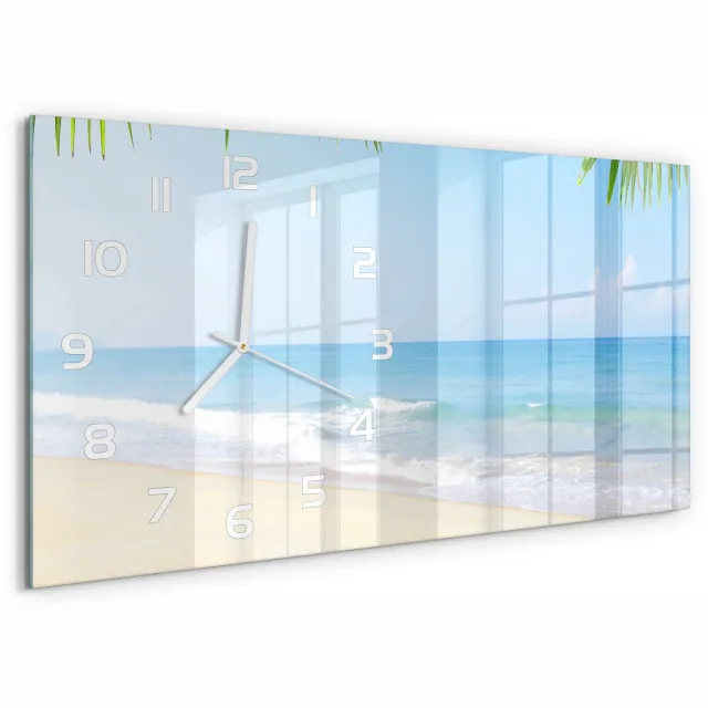 TULUP Wandklok - Tropisch strand Gekleurde Glazen Klok - 60x30 cm - Groente Glazen Klok Met Print - Witte handen - Rechthoekige Klok - Moderne Wandklok Glas - Wandklok Glas Decoratie