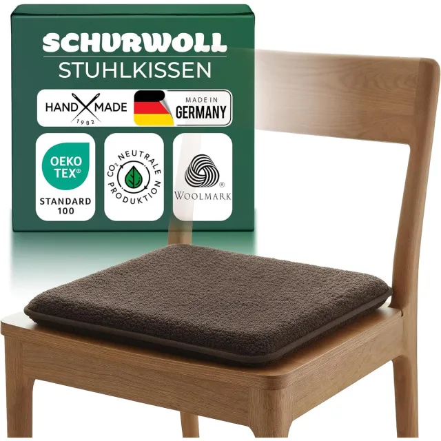 Novaliv zitkussen, puur wol, dubbelzijdig, 38 x 38 cm, bruin, omkeerbaar, temperatuurregulerend en ademend, zacht, geurarm, handgemaakt, Made in Germany