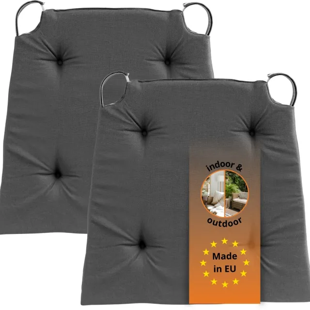 Sleepling Basic 10 stoelkussenset 2-delig - stoelkussens 40x40 cm - stoelkussens buiten en binnen - stoelkussens eetkamer, stoelkussen met lint en zitkussen met klittenband - Made in EU - set van 2 - 41 (voor) / 35 (achter) x 40 x 5 cm - donkergrijs donkergrijs; 2-delig