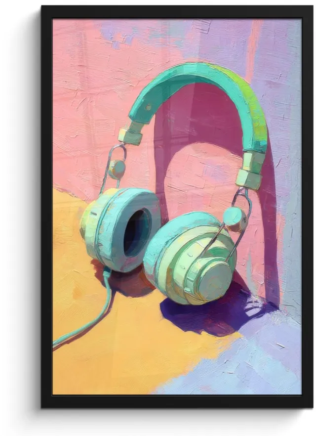 FrameYourWall Poster in lijst - Fotolijst 40x60 cm - Posters - Koptelefoon - Mintgroen - Draad - Posterlijst zwart - Decoratie - Wanddecoratie woonkamer - Muurdecoratie slaapkamer Koptelefoon - Kleurrijk