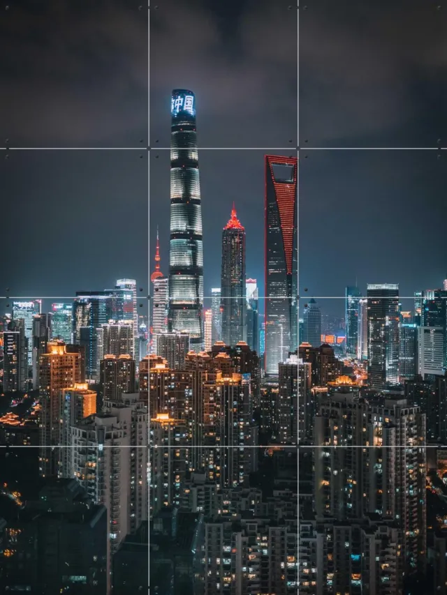IXXI Shanghai Skyline, Tristan Zhou - 60 x 80 cm - Grote wanddecoratie en posters - Fotografie, Mancave, Architectuur Donkere tinten