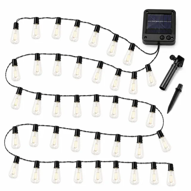 Gloovon Solar Lichtsnoer Buiten - 10 Meter met 30 LED Lampjes - IP65 Waterdicht - Warm Wit - Prikkabel voor in de Tuin & Terras