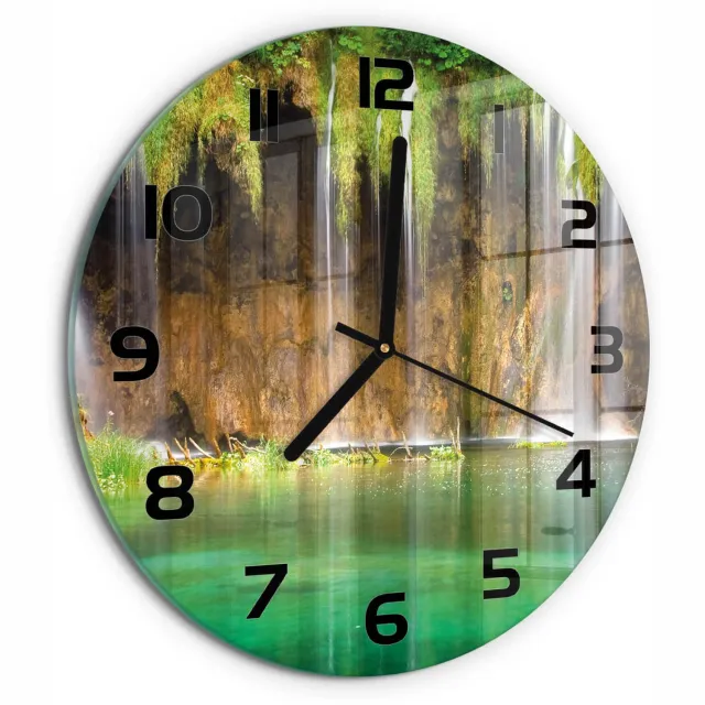TULUP Wandklok - Plitvice-meren Wandklok Glas Decoratie - fi30 cm - Groente Gekleurde Glazen Klok - Zwarte handen - Ronde Klok - Klok Glas Met Opdruk - Moderne Wandklok Glas