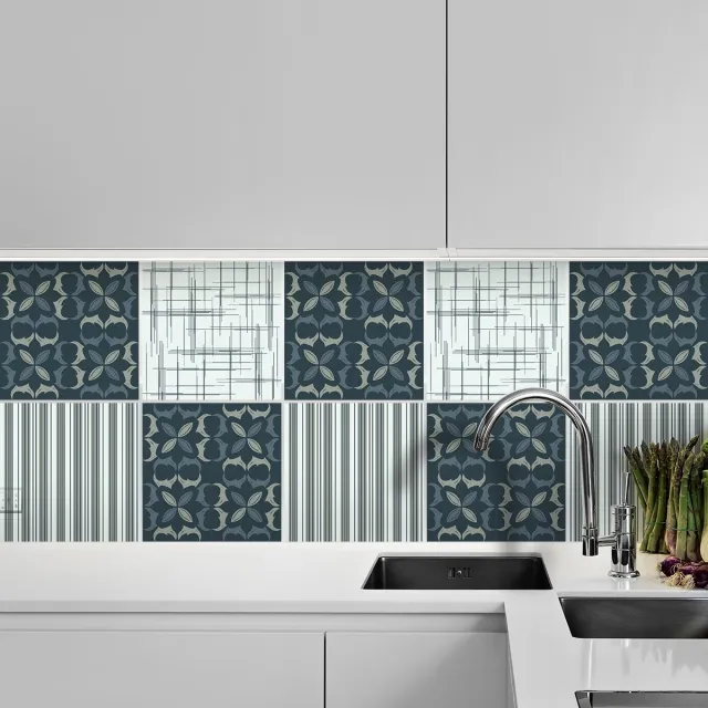 Ambiance Sticker Zelfklevende tegelmuurstickers voor keuken en badkamer - 9 cementtegelstickers, Azulejos Anselmo - 9 stickers, 15x15cm Multi color