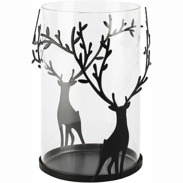 dekoratief Theelichthouder m/herten, zwart, glas/metaal, 11x11x15cm | A265214 transparant