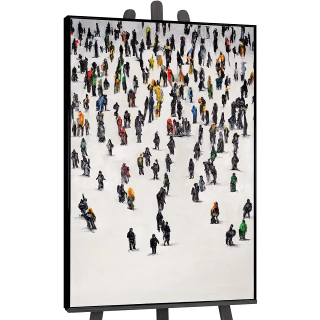 YS Canvas schilderij landschapsformaat handgeschilderd collectieve beweging abstract – YS-Art Gallery – Dynamische wanddecoratie voor woonkamer – Modern schilderij voor kantoor en hal Black