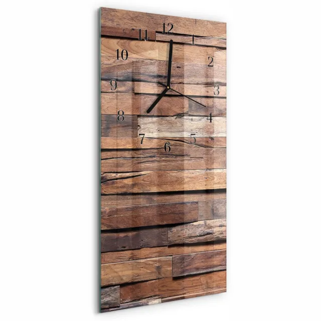 TULUP Wandklok - Hout Decoratieve Glazen Klok - 30x60 cm - Bruin Glazen Wandklok Design - Zwarte Handen - Rechthoekige Wandklok - Klok Glas Met Opdruk - Moderne Wandklok Glas