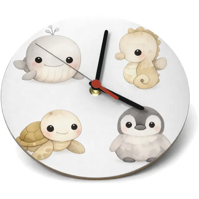 Mr Cadeautjes Klok rond Ø 19 - design Pastel zeedierenportretten met minimalistische witte ruimte | cadeau