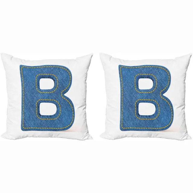 ABAKUHAUS Letter B Kussenhoes – 2x45 cm – Jeans Retro blauw/geel