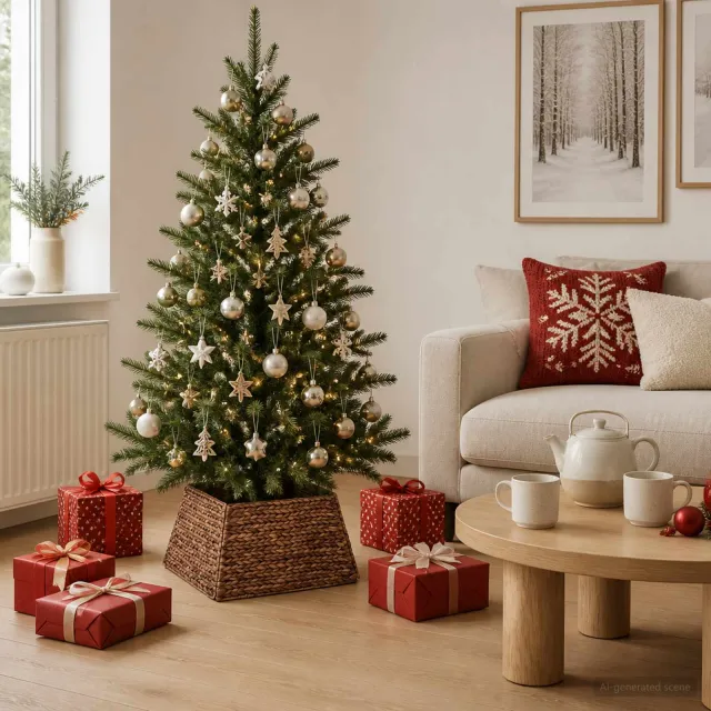 vidaXL Kerstboomkraag Vierkant Bruin 50 x 50 x 25 cm Waterhyacint