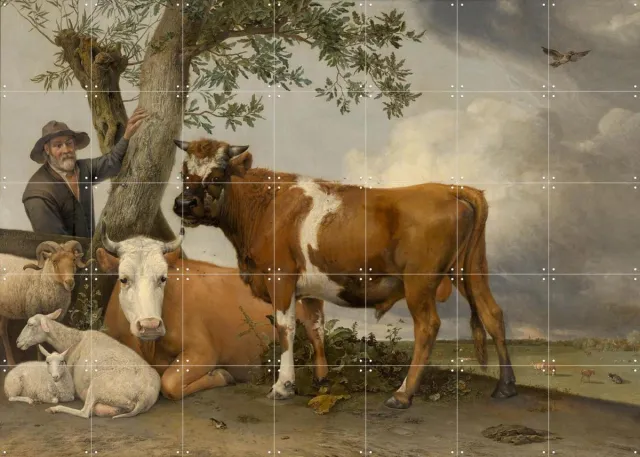 IXXI De stier, Paulus Potter & Mauritshuis - 140 x 100 cm - Grote wanddecoratie en posters - Olieverf, Realisme, Schilderijen, Naturalisme, Eetkamer Groen / Blauw / Bruin