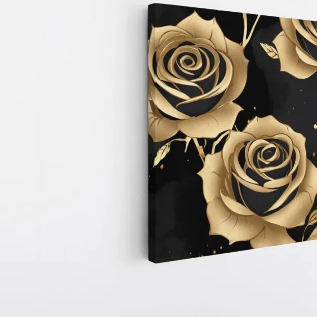 Saammp Canvas Schilderij - Bloemen - Zwart - Goud - Simpel - Abstract - 30x30 - Foto op canvas - Wanddecoratie - Muurdecoratie Woonkamer - Kantoor Decoratie Multicolor