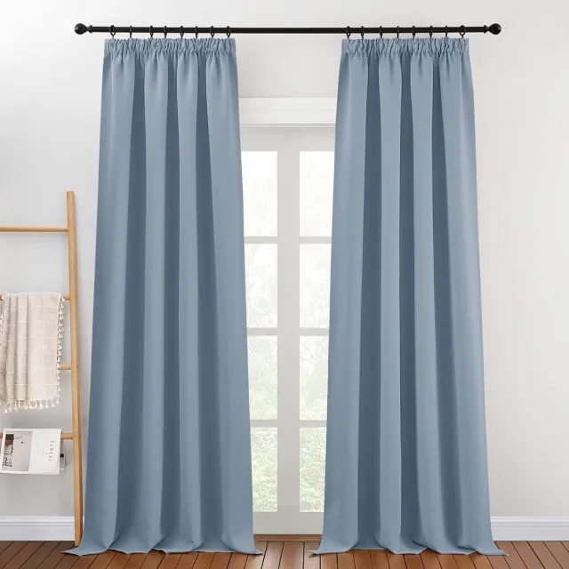 Pony Dance Warmte-isolerende Verduisteringsgordijnen Plooiband, Gordijnen voor Woonkamer en Slaapkamer, Modern Design, 2 Delige Set,140x245cm,Vintage Blauw