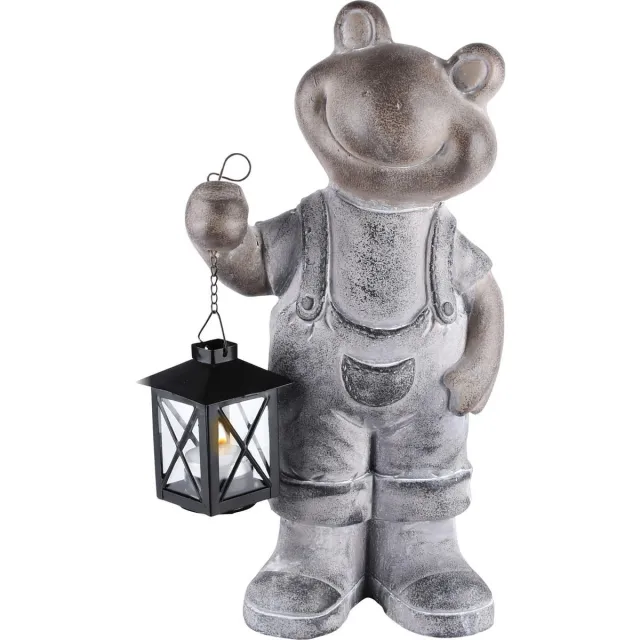 dekoratief Tuindeco kikker m/lantaarn, magnesium, 18x12x36cm | A220937 Grijs