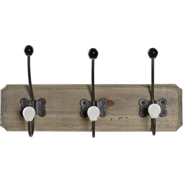 Item International Items Kapstok rek voor wand/muur - lichtbruin - 3x dubbele ophanghaken - Hout/metaal - 39 x 19 cm
