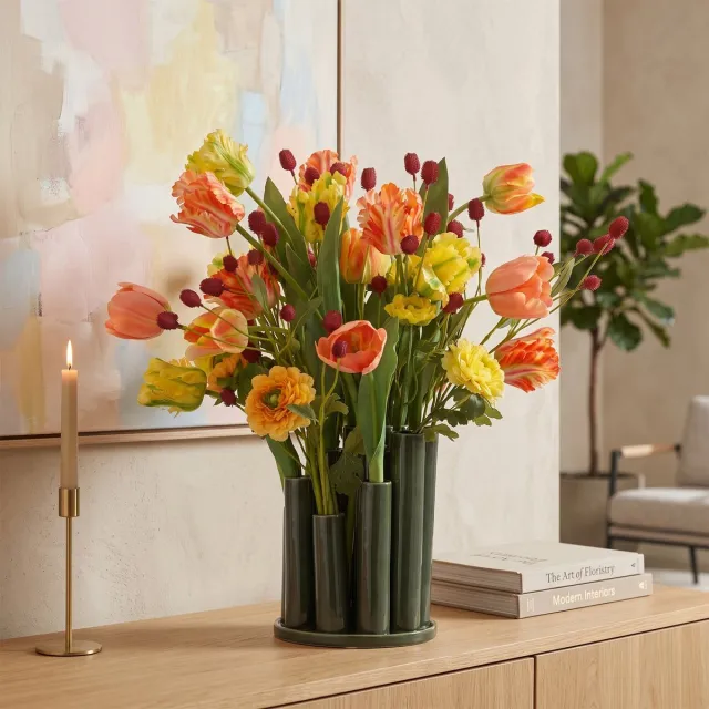 maxifleur Kunstplanten Kunstboeket Kyra Kyoto 60cm inclusief twisted tubevaas Meerkleurig